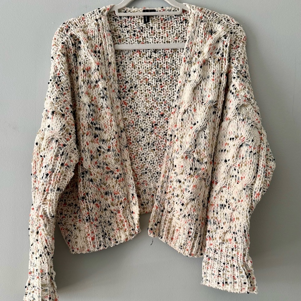 moon & madison Cream Speckled Open Front Cardigan XS